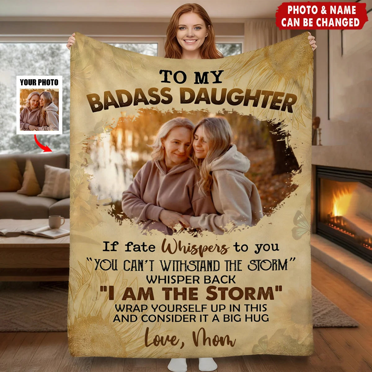 To My Badass Daughter Custom Photo Blanket - Personalized Fleece Gift From Mom Dad