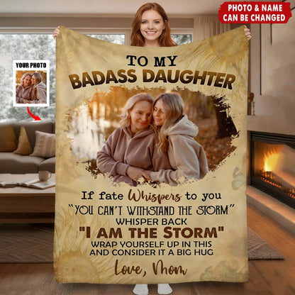 To My Badass Daughter Custom Photo Blanket - Personalized Fleece Gift From Mom Dad