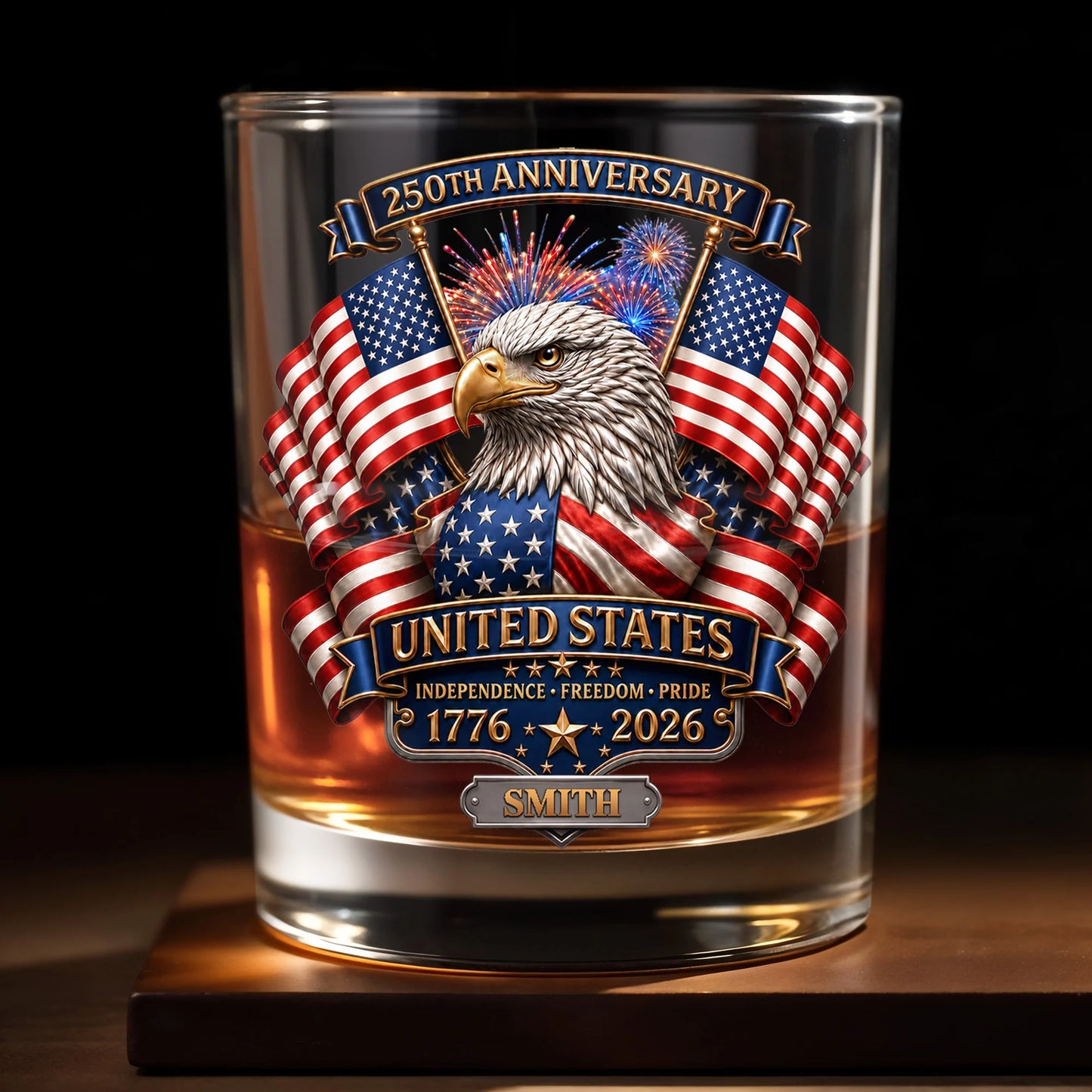 Personalized patriotic whiskey glass with custom printed USA flag and eagle design for veterans and dads image 8