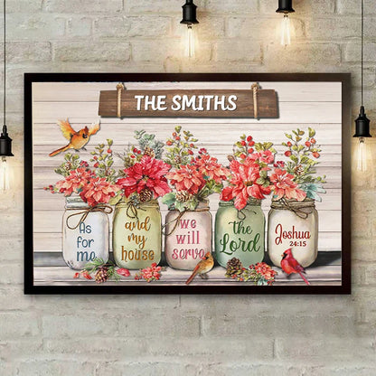 "As For Me And My House" Personalized Canvas / Poster Art - Custom Scripture Cardinal Family Name Wall Decor