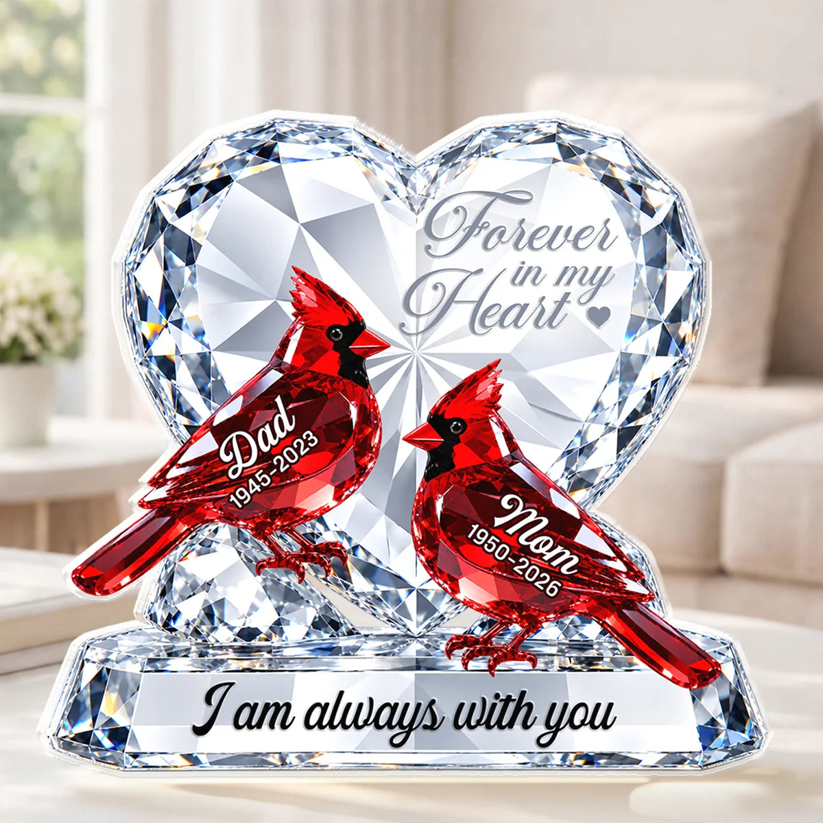 Forever In My Heart Custom Cardinal Acrylic Plaque - Personalized Memorial Gift for Loss of Mom and Dad