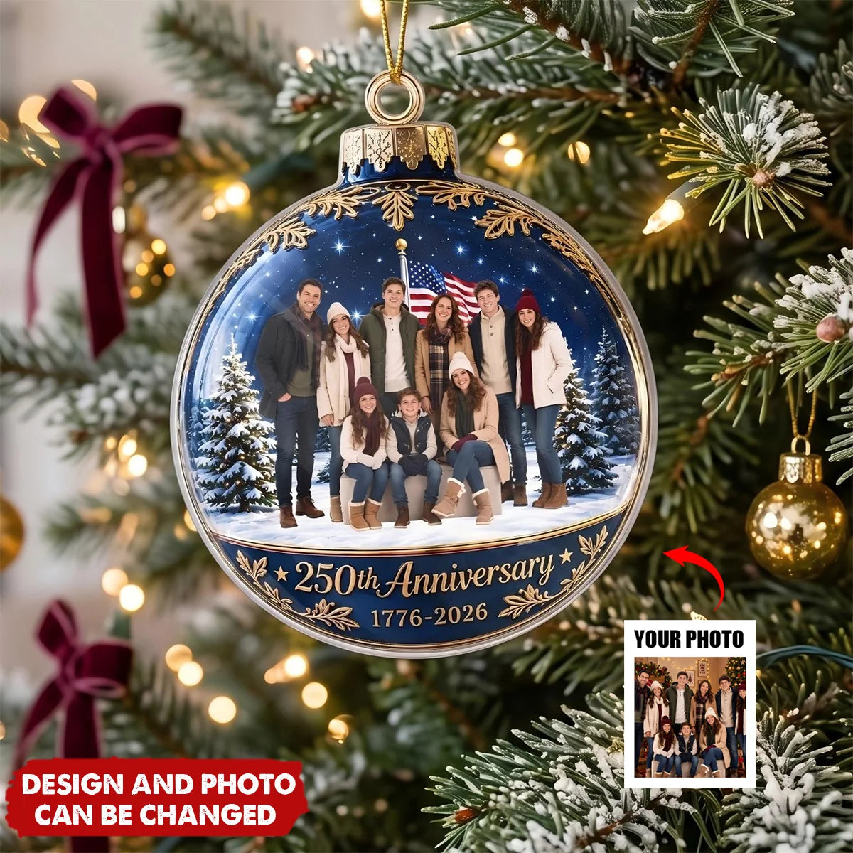 Custom Family Photo Acrylic Ornament personalization view for Family