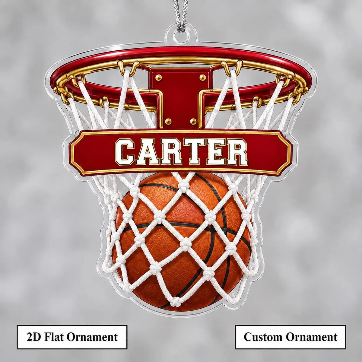 Custom Name Basketball Hoop Acrylic Ornament - Personalized Ball-In-Net Sports Keepsake Gift for Players, Coaches & Fans