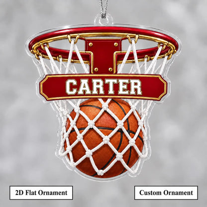 Custom Name Basketball Hoop Acrylic Ornament - Personalized Ball-In-Net Sports Keepsake Gift for Players, Coaches & Fans