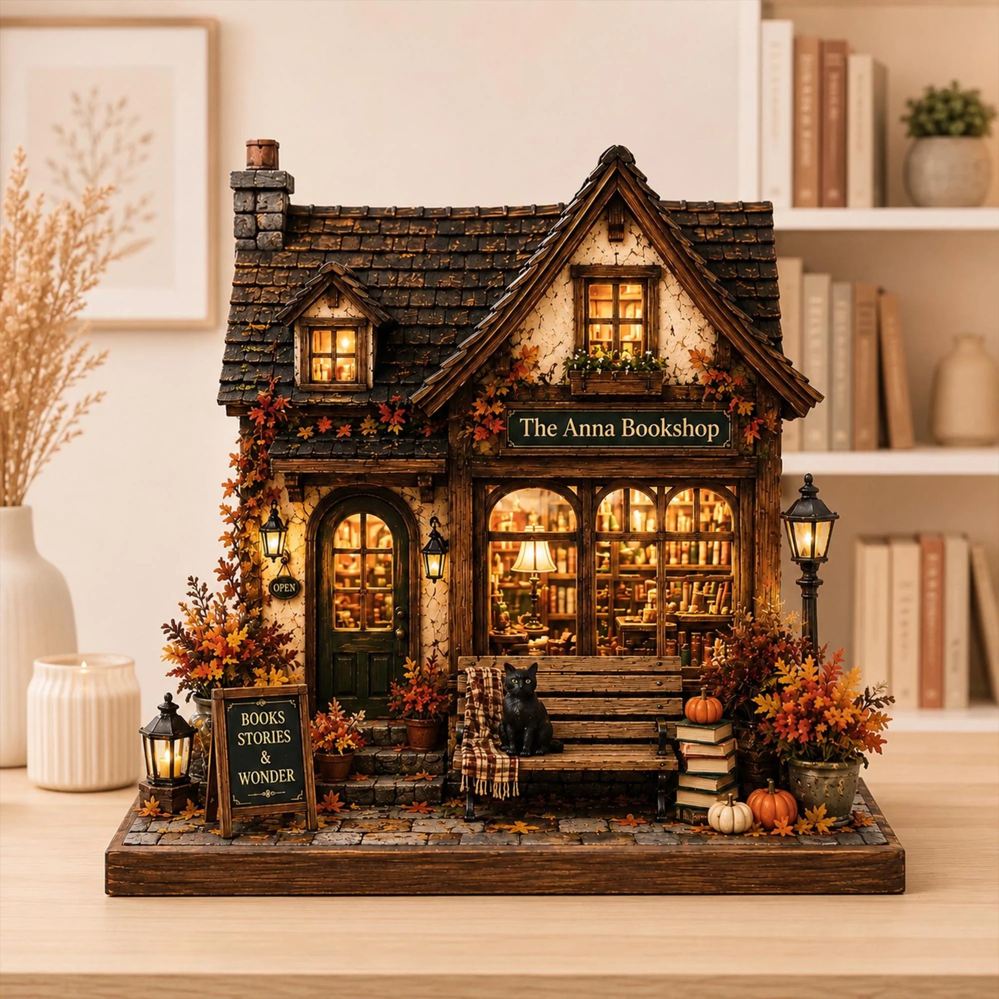 Personalized Cozy Bookshop Fall Wooden Block - Custom Autumn Gift for Book Lovers