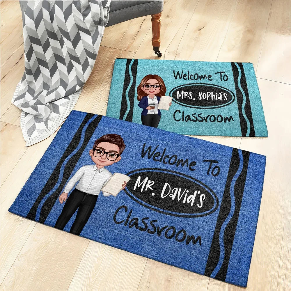 Personalized teacher doormat with crayon design - custom welcome classroom gift image 8