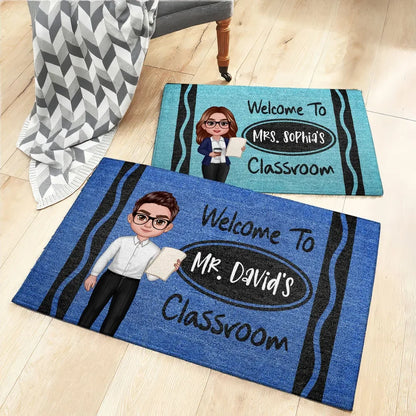 Personalized teacher doormat with crayon design - custom welcome classroom gift image 8