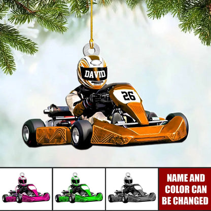 Go Kart Racer Personalized Wooden Ornament  - Christmas Keepsake Gift for Race Car Lovers