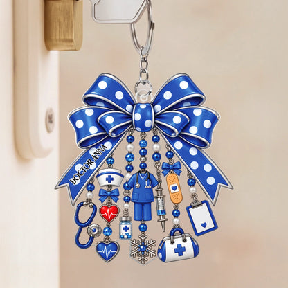 Personalized Nurse & Doctor Bow Acrylic Keychain - Custom Medical RN Name Gift Charm