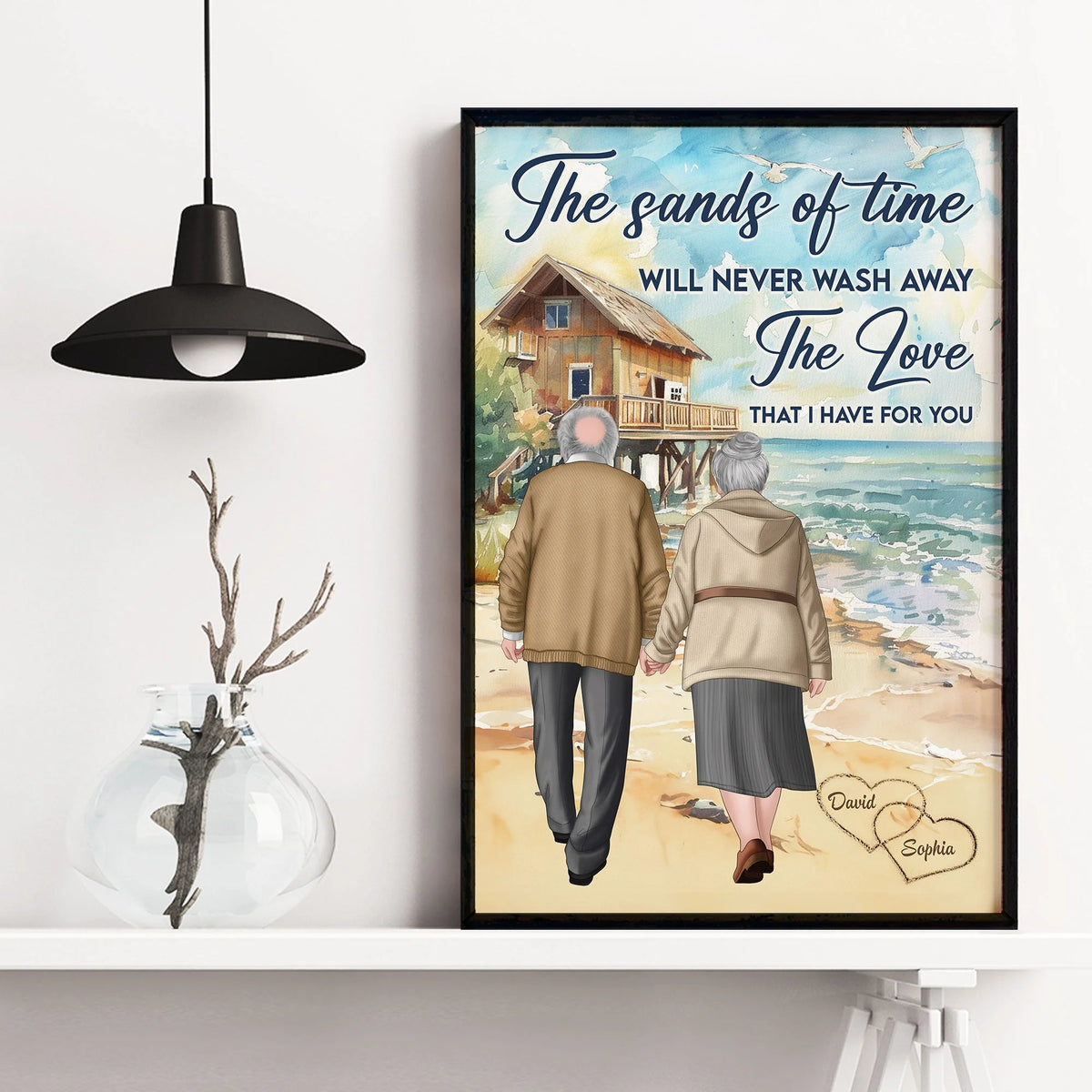 "Sands of Time" Personalized Couple Canvas / Poster - Custom Seaside Anniversary Gift