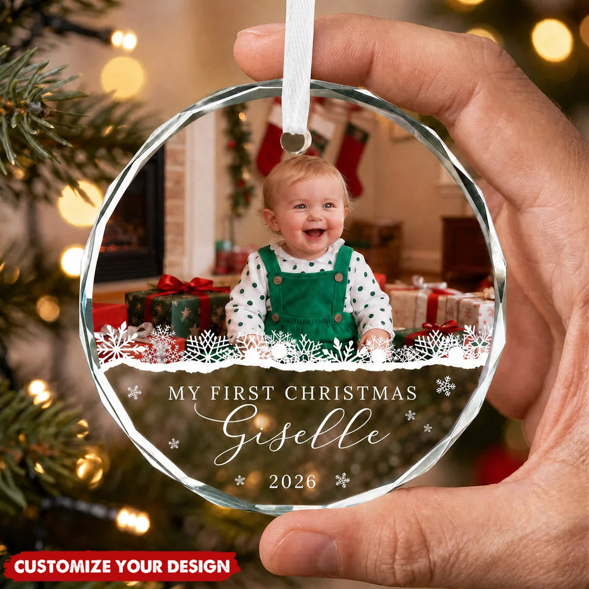 "My First Christmas" Personalized Glass Ornament - Custom Baby Photo Keepsake Gift