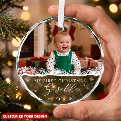 "My First Christmas" Personalized Glass Ornament - Custom Baby Photo Keepsake Gift