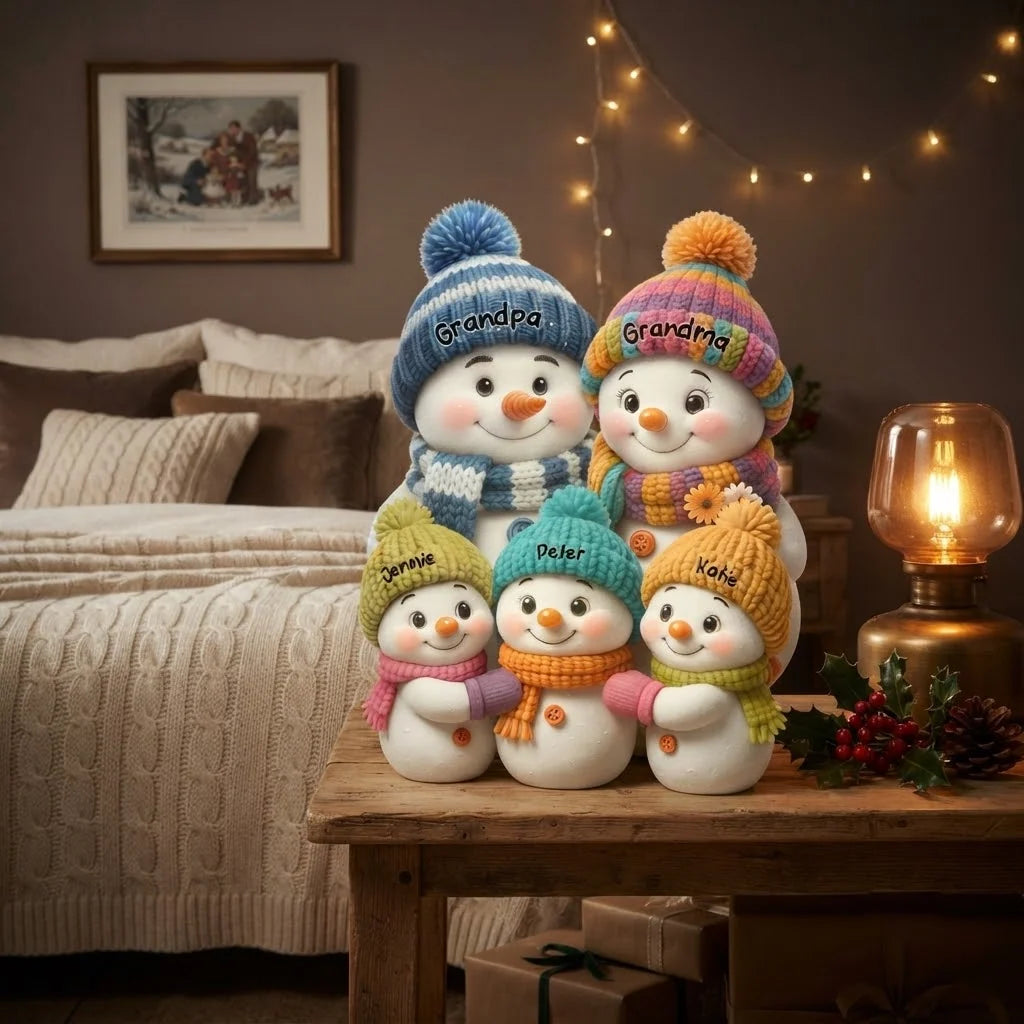 Custom Snowman Family Acrylic Light Box - Personalized Night Light for Grandma Grandpa