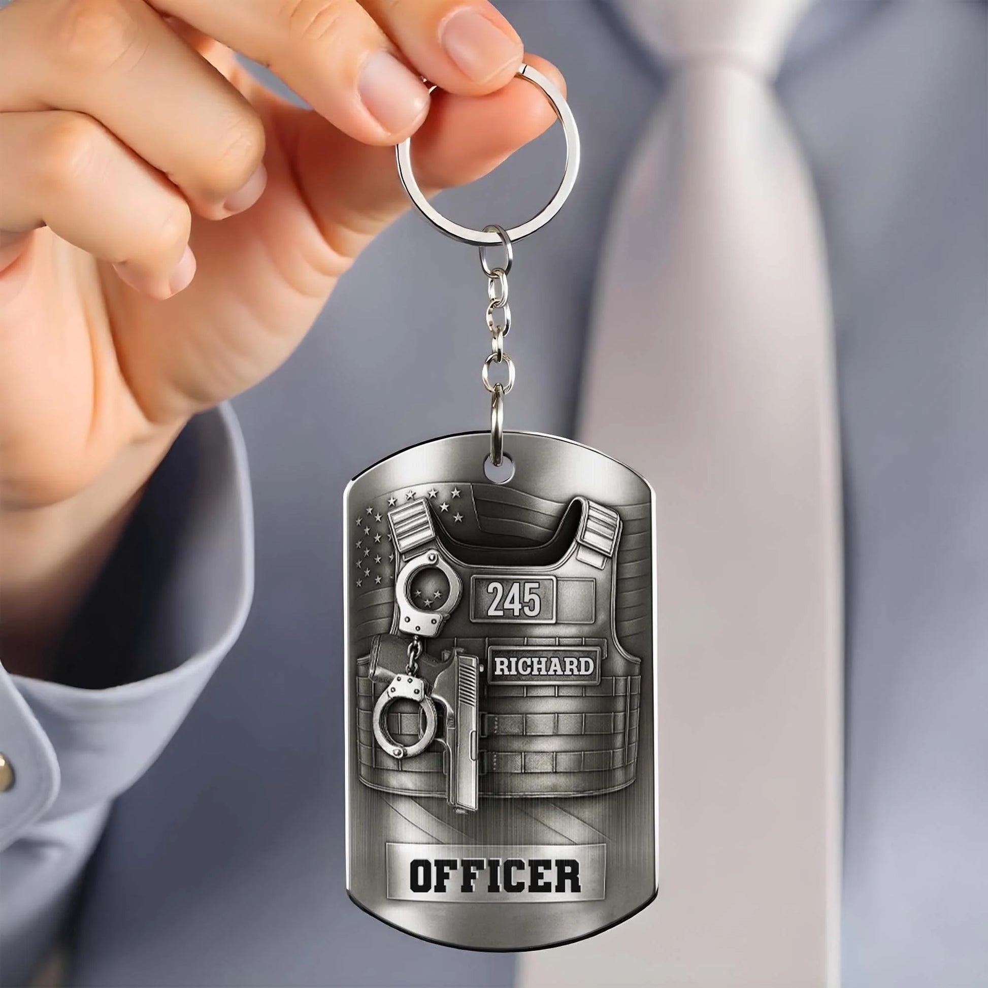 Personalized Police Officer Keychain for Husband with personalized design details for meaningful gifting image 6