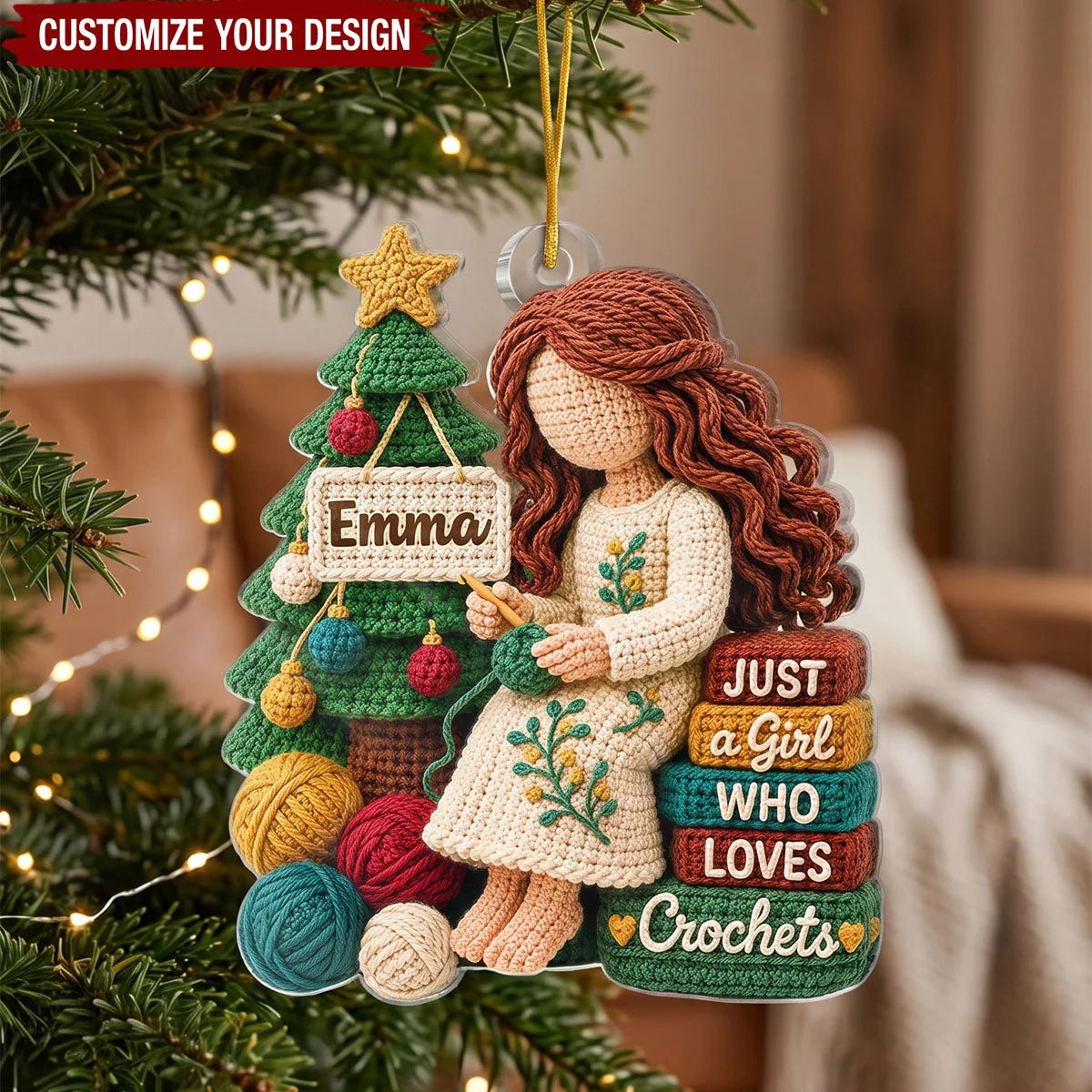 Just A Girl Who Loves Crochets Personalized Acrylic Ornament - Custom Crafter Christmas Gift