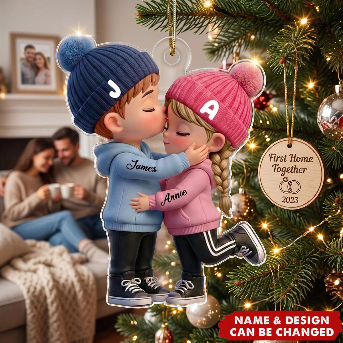 Custom Kissing Couple Christmas Ornament personalization view for Couples