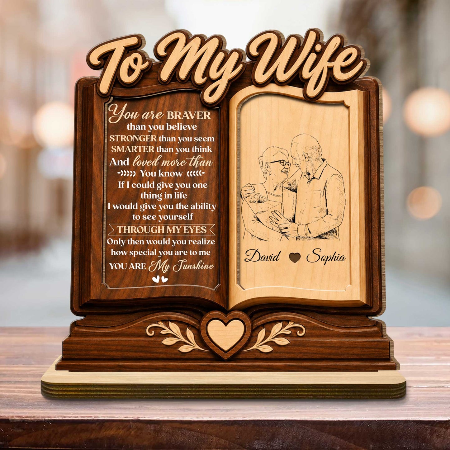Custom Wife Wood Plaque for Wife with personalized design details for meaningful gifting image 6