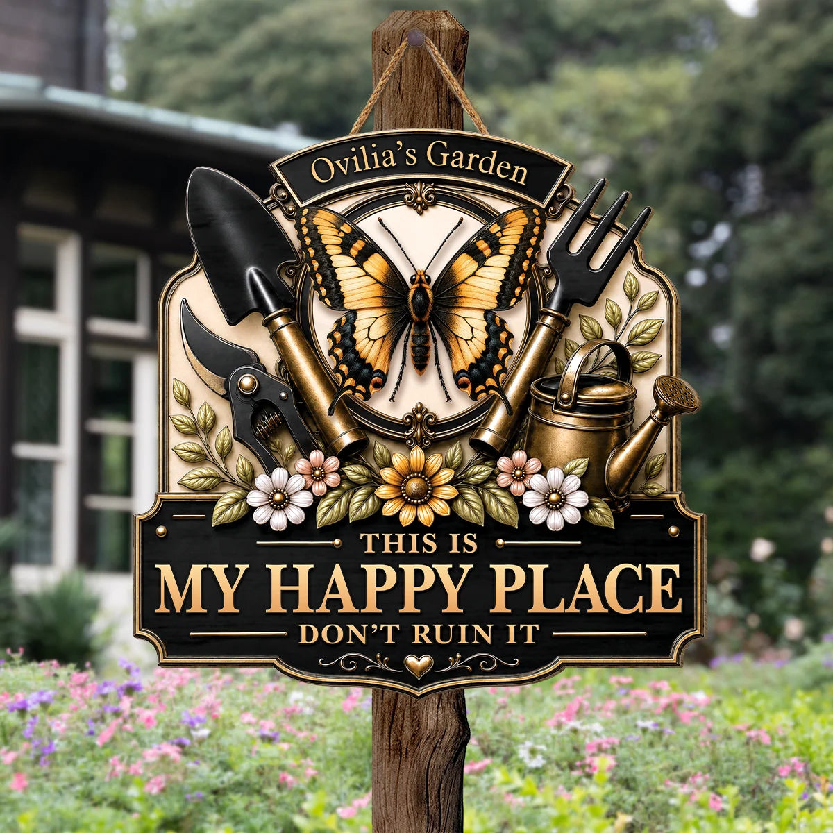 This Is My Happy Place - Personalized Garden Wood Sign