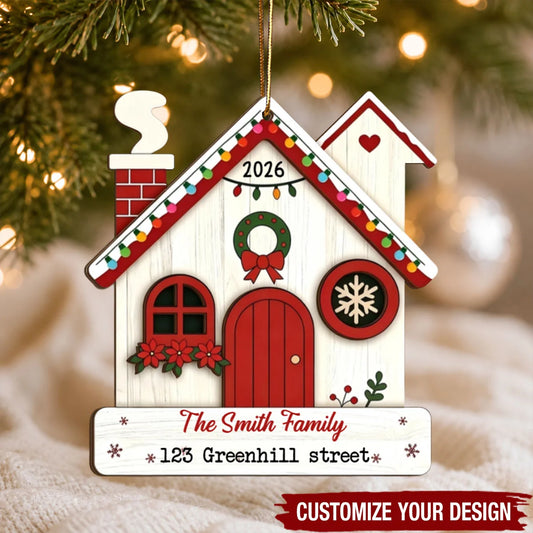 Our First Christmas in New Home Personalized Wooden Ornament - Custom House Gift for Couples