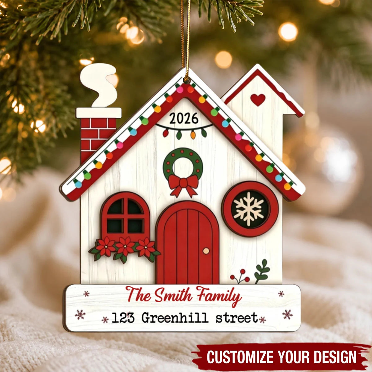 Our First Christmas in New Home Personalized Wooden Ornament - Custom House Gift for Couples