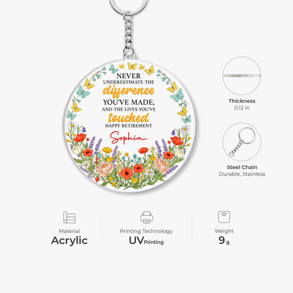 "Never Underestimate The Difference You Have Made" Personalized Keychain - Retirement Gift for Coworker
