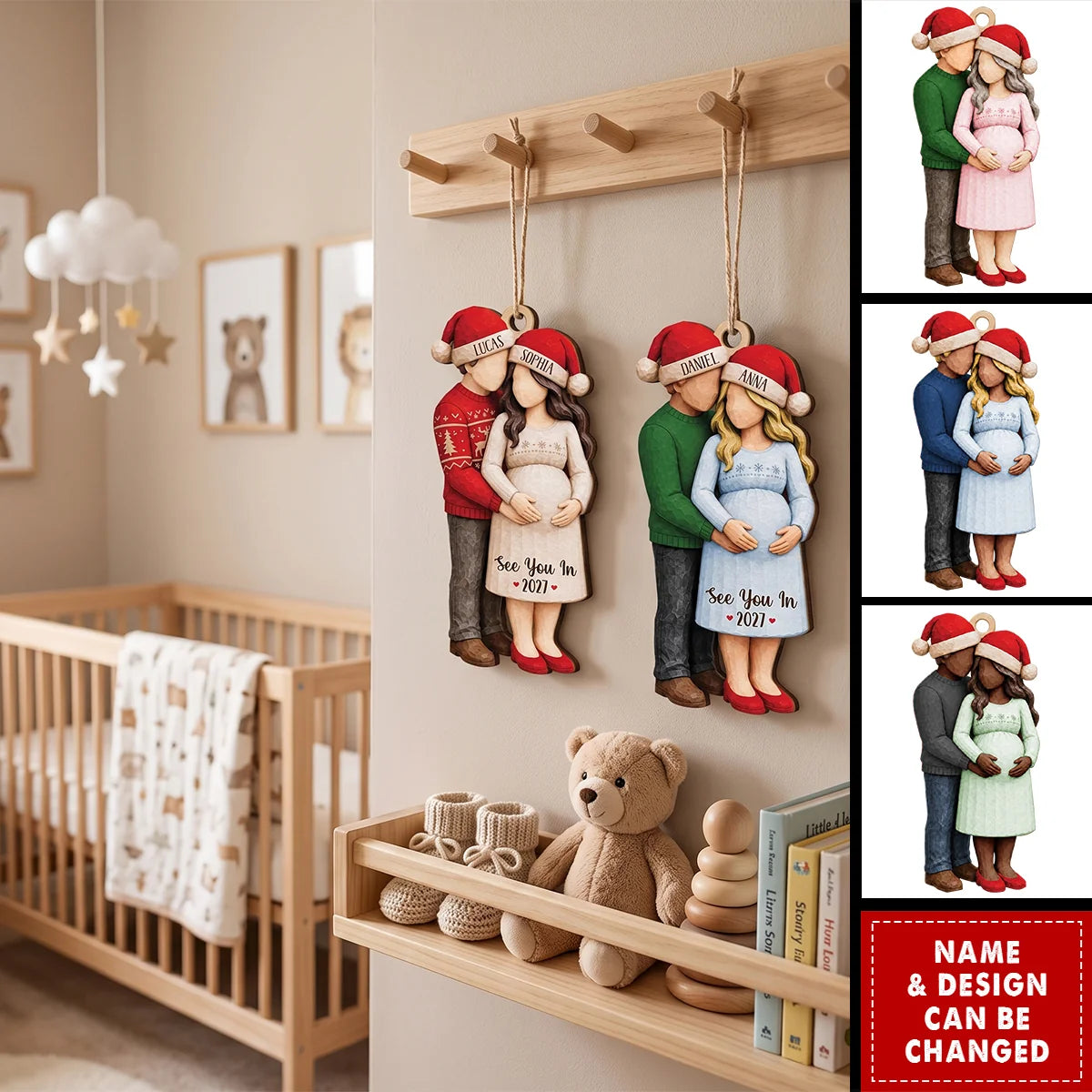 "See You In" Custom Wooden Ornament - Personalized Expecting Couple Christmas Keepsake Gift