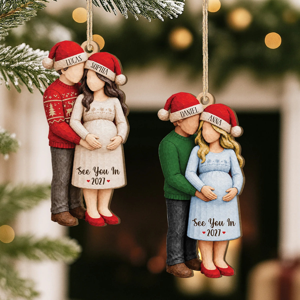 See You In 2027 Personalized Wooden Ornament - Custom Christmas Keepsake for Parents-to-Be
