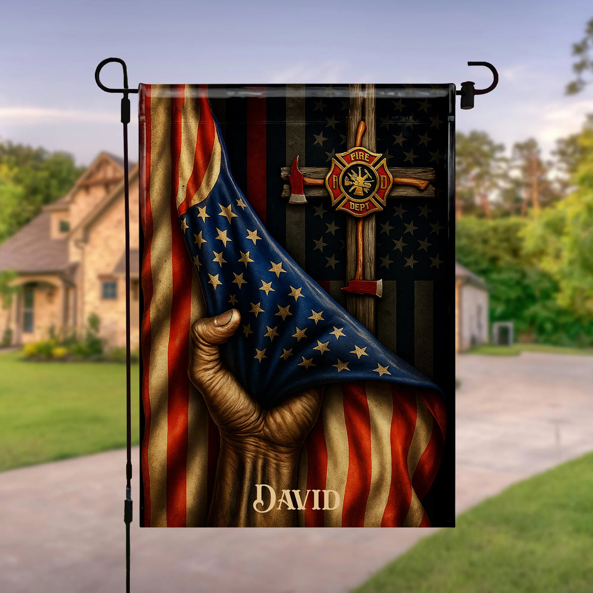Proudly Serving My Community, American Flag With Firefighter Emblem