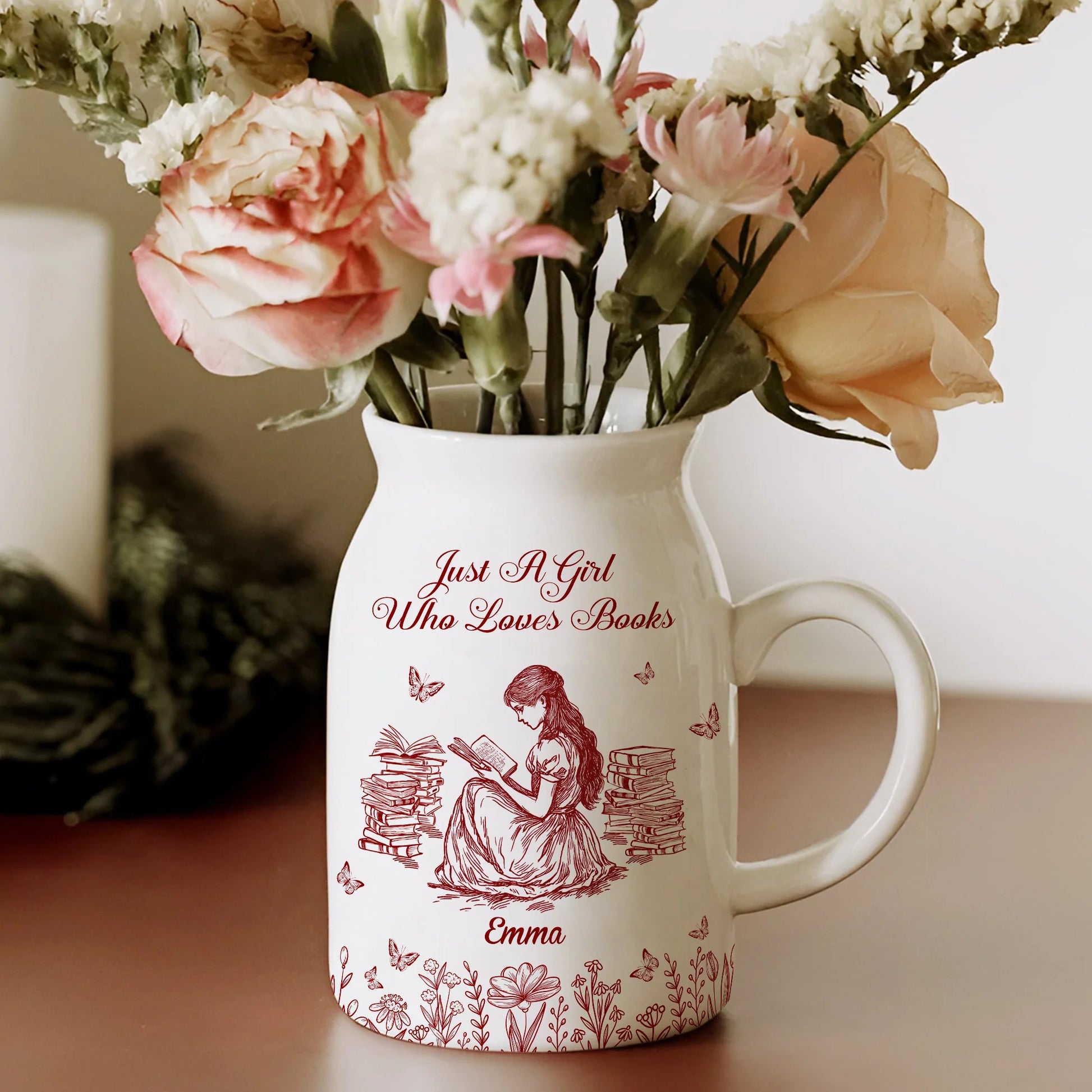 "Just A Girl Who Loves Books" Personalized Ceramic Flower Vase - Custom Reading Gift for Book Lovers