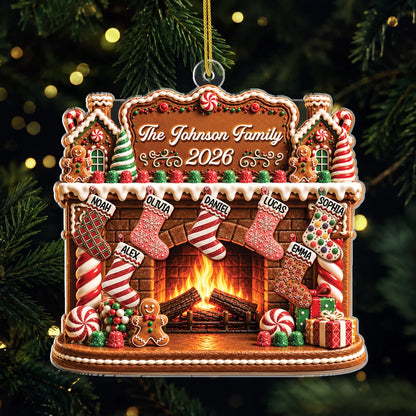 Gingerbread Fireplace Personalized Acrylic Ornament - Christmas Holiday Keepsake Gift for Family