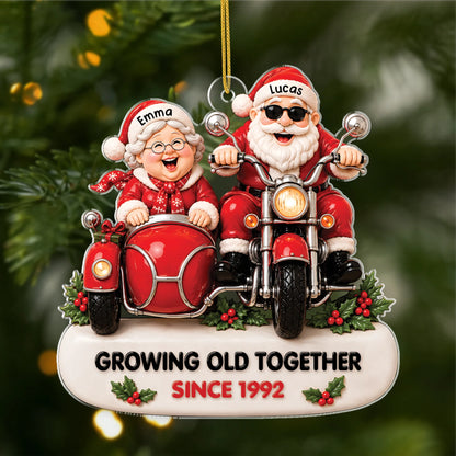 Growing Old Together Personalized Motorcycle Couple Acrylic Ornament - Anniversary Christmas Gift