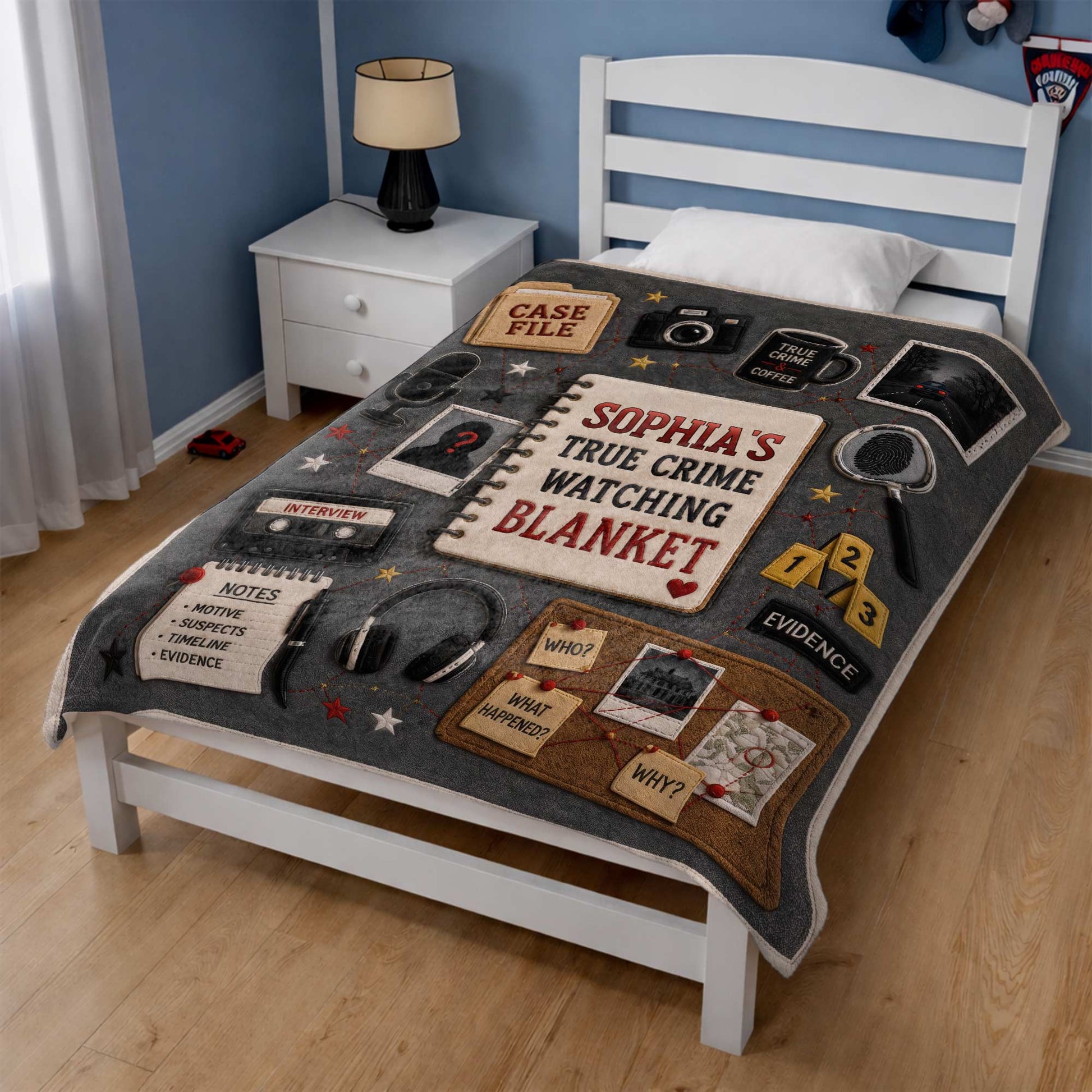 Personalized True Crime Blanket for Best Friends with personalized design details for meaningful gifting image 7
