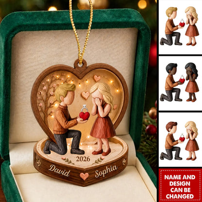 Personalized Couple Proposal Acrylic Ornament - Custom Engagement Keepsake Gift for Newlyweds