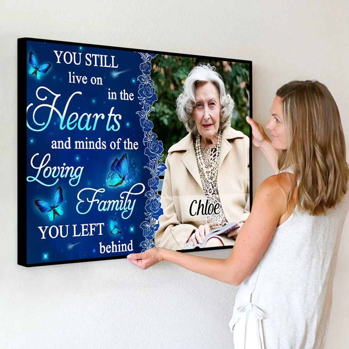 "You Still Live On In Our Hearts" Personalized Memorial Canvas / Poster - Custom Photo Wall Art