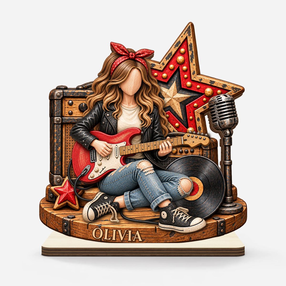 Custom Rock Guitar Player Wooden Plaque - Personalized Name Gift for Music Lovers