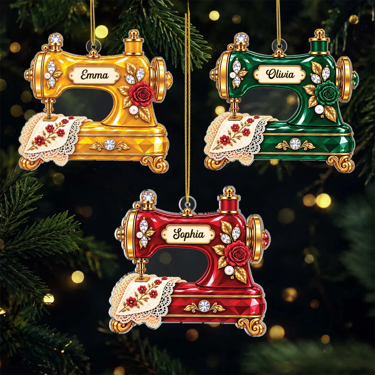 Vintage Style Personalized Sewing Machine Acrylic Ornament - Custom Gift for Quilters and Crafters