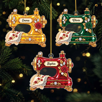 Vintage Style Personalized Sewing Machine Acrylic Ornament - Custom Gift for Quilters and Crafters