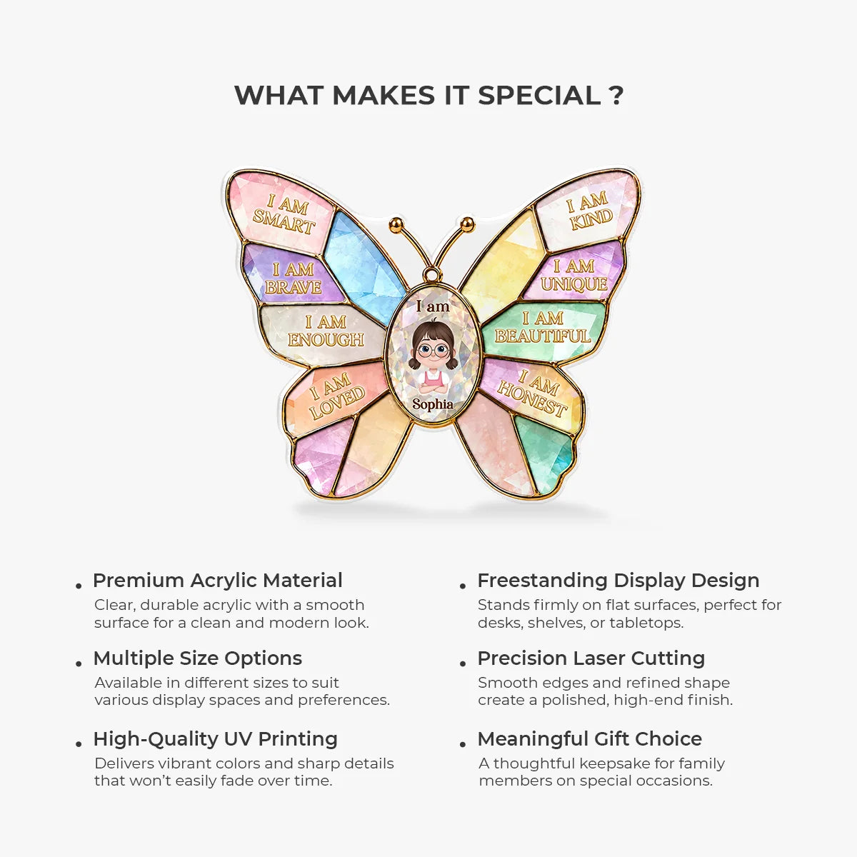 I Am Smart Brave Loved - Personalized Butterfly Acrylic Plaque Gift for Kids
