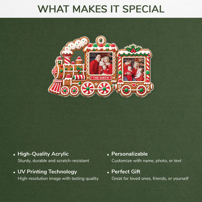 Custom Photo Gingerbread Christmas Train Acrylic Ornament - Personalized Gift for Family