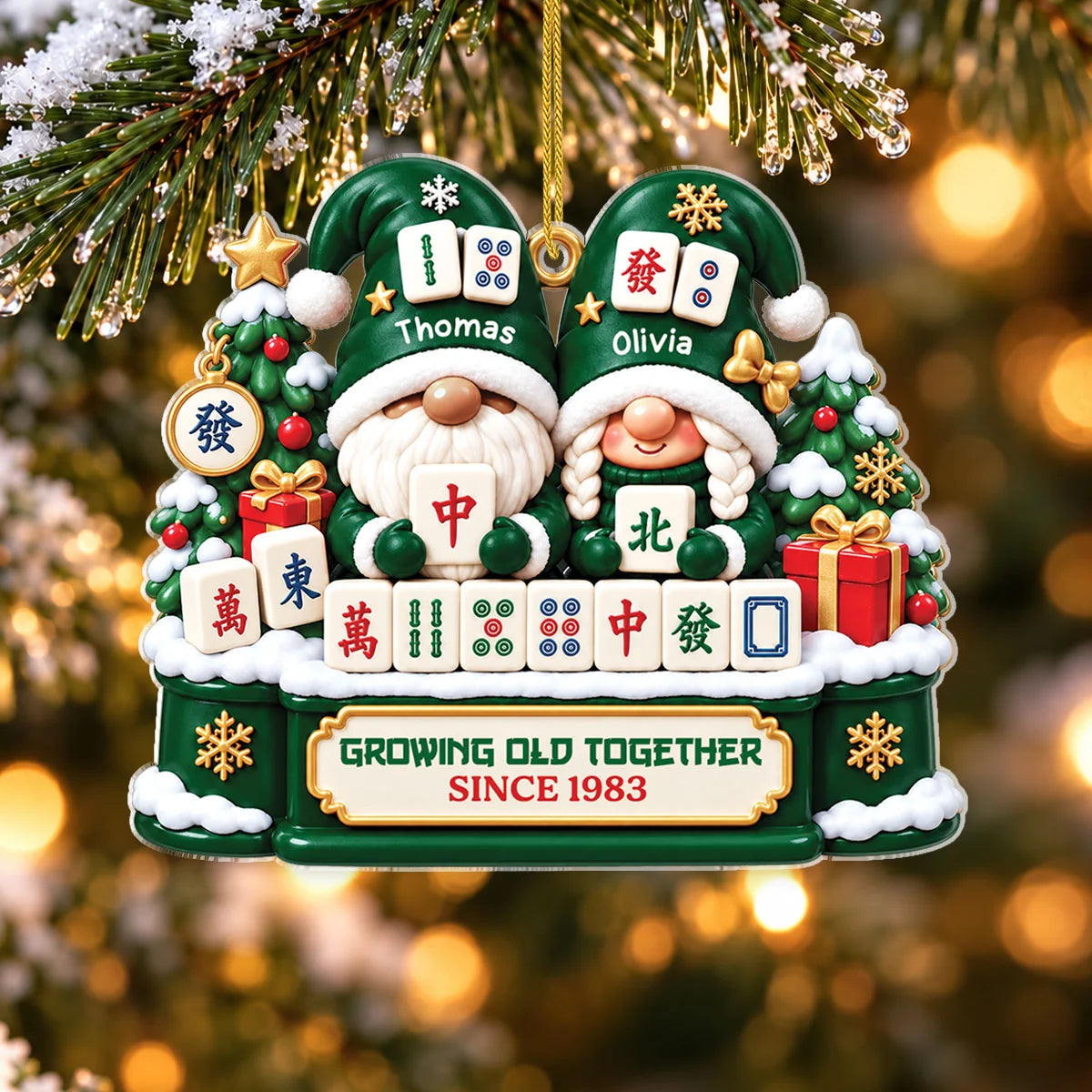 Mahjong Together Since Personalized Couples Acrylic Ornament - Custom Keepsake Christmas Gift