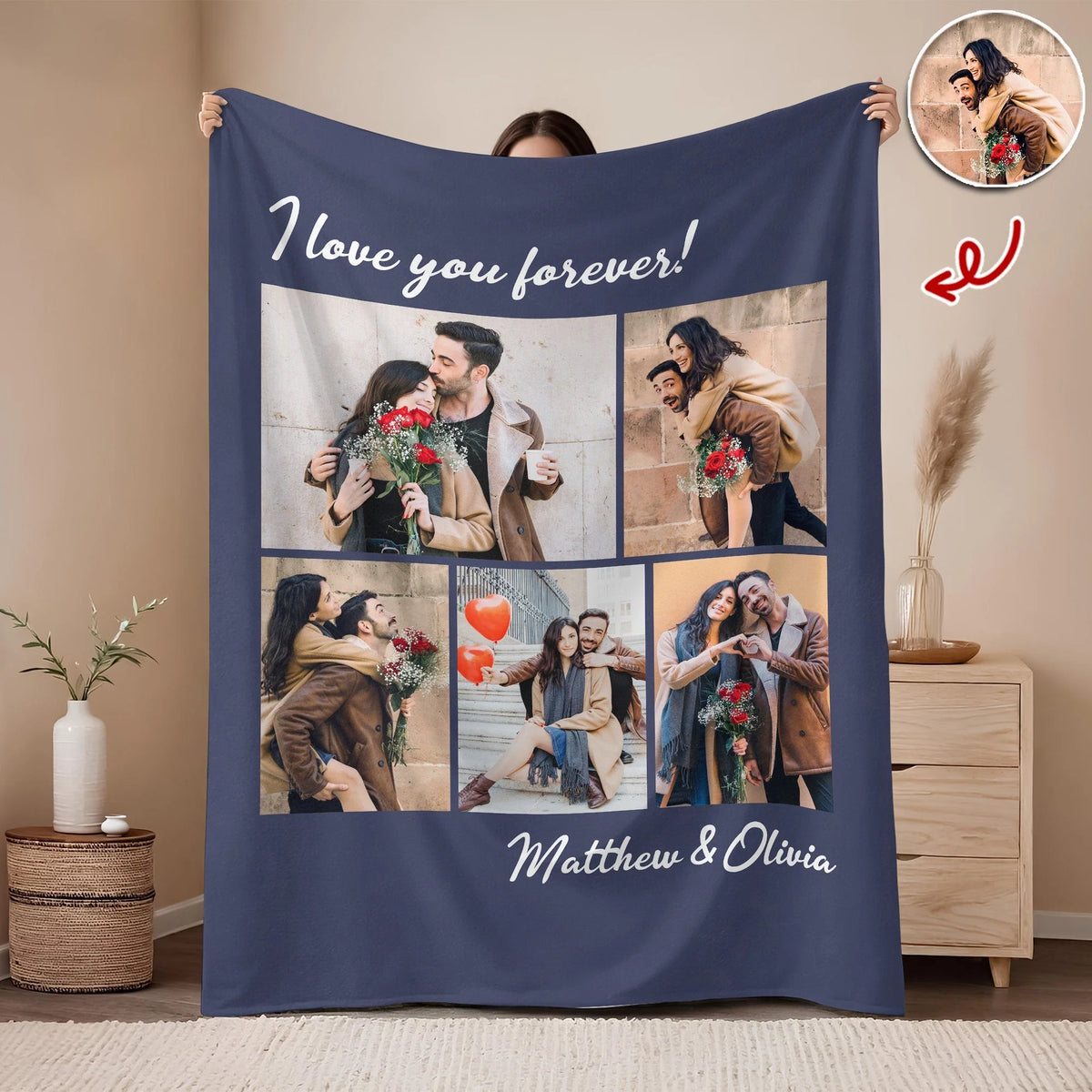 I Love You Forever Personalized Photo Blanket - Custom Anniversary Gift for Couples