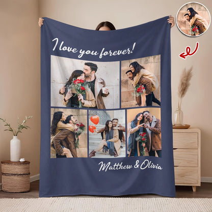 I Love You Forever Personalized Photo Blanket - Custom Anniversary Gift for Couples