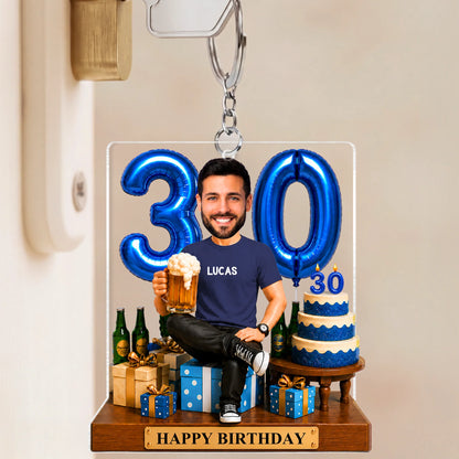 Personalized Birthday Acrylic Keychain - Custom Photo Birthday Keepsake Gift for Best Friends and Family