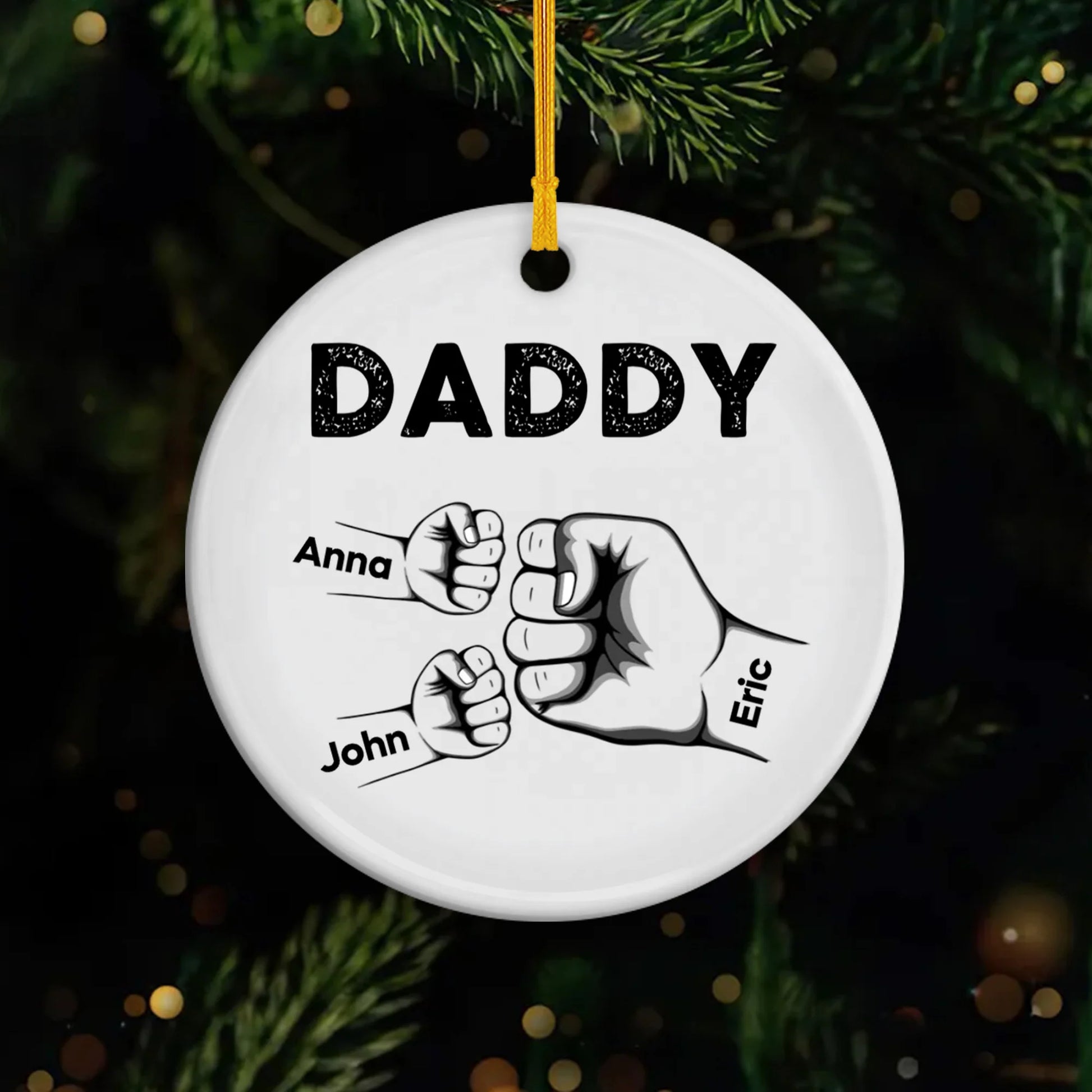 Personalized Dad Fist Bump Ornament for Dad with personalized design details for meaningful gifting