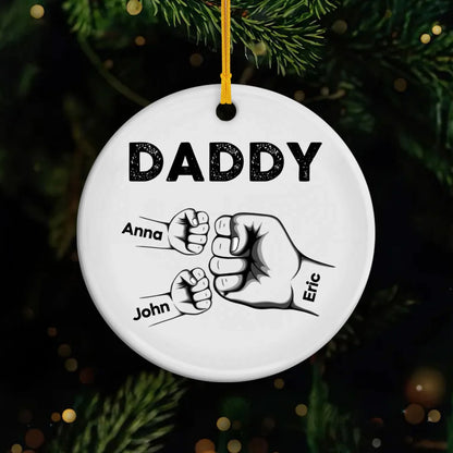 Personalized Dad Fist Bump Ornament for Dad with personalized design details for meaningful gifting
