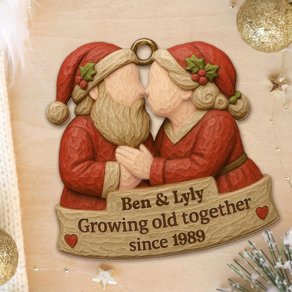 "Growing Old Together" Personalized Wood Ornament - Christmas Holiday Gift for Couples