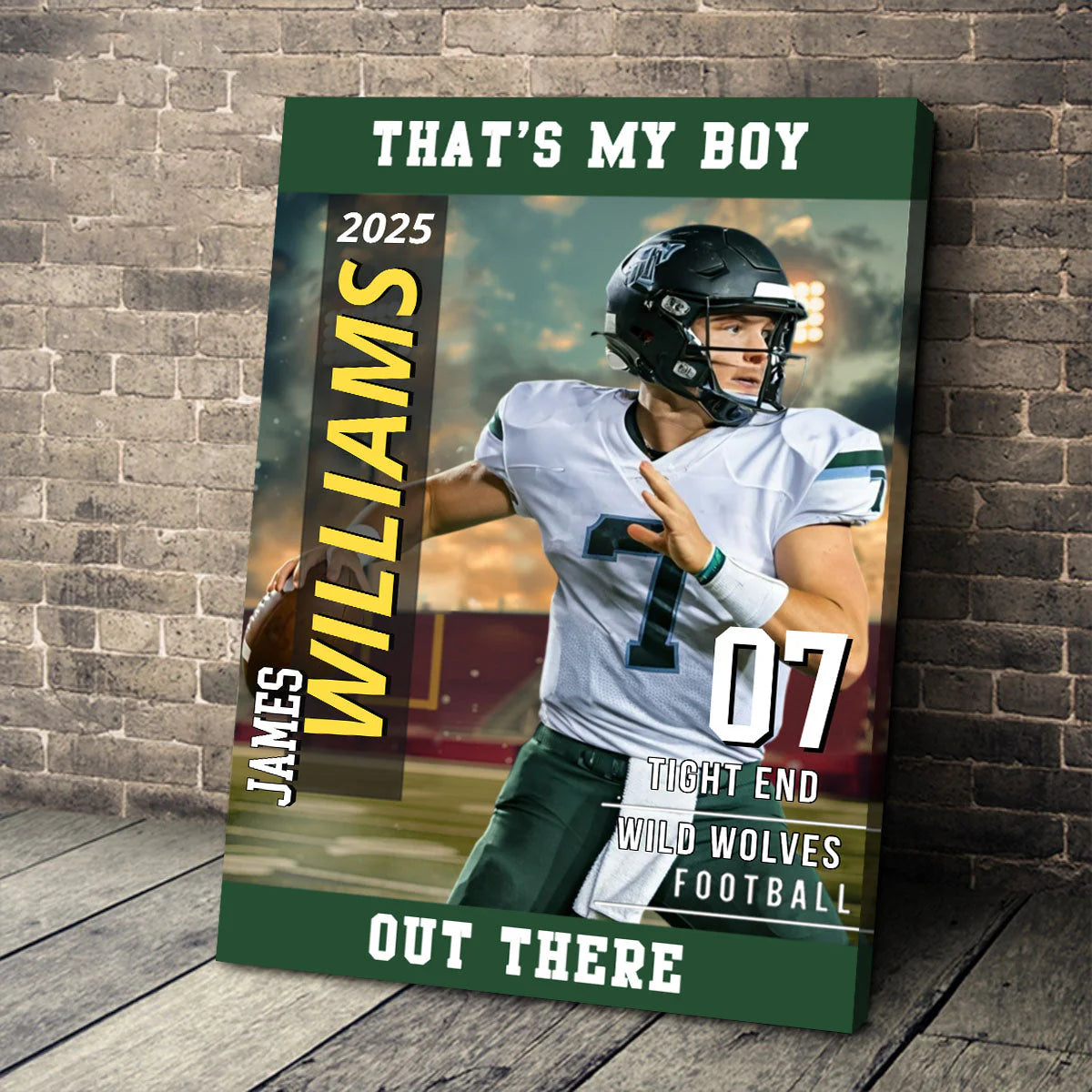 Custom Football Photo Canvas for Mom with personalized design details for meaningful gifting