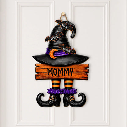 Personalized Witch Hat Family Name Wood Sign - Custom Halloween Door Hanger Decor