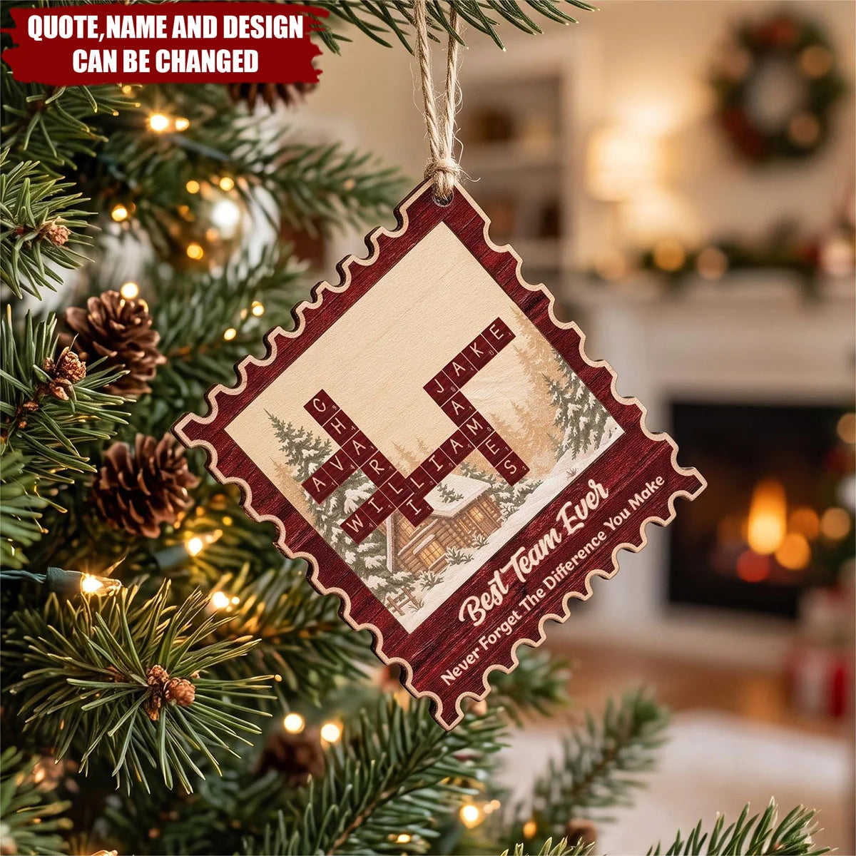 Best Team Ever Personalized Wooden Postage Stamp Ornament - Christmas Gift for Coworkers