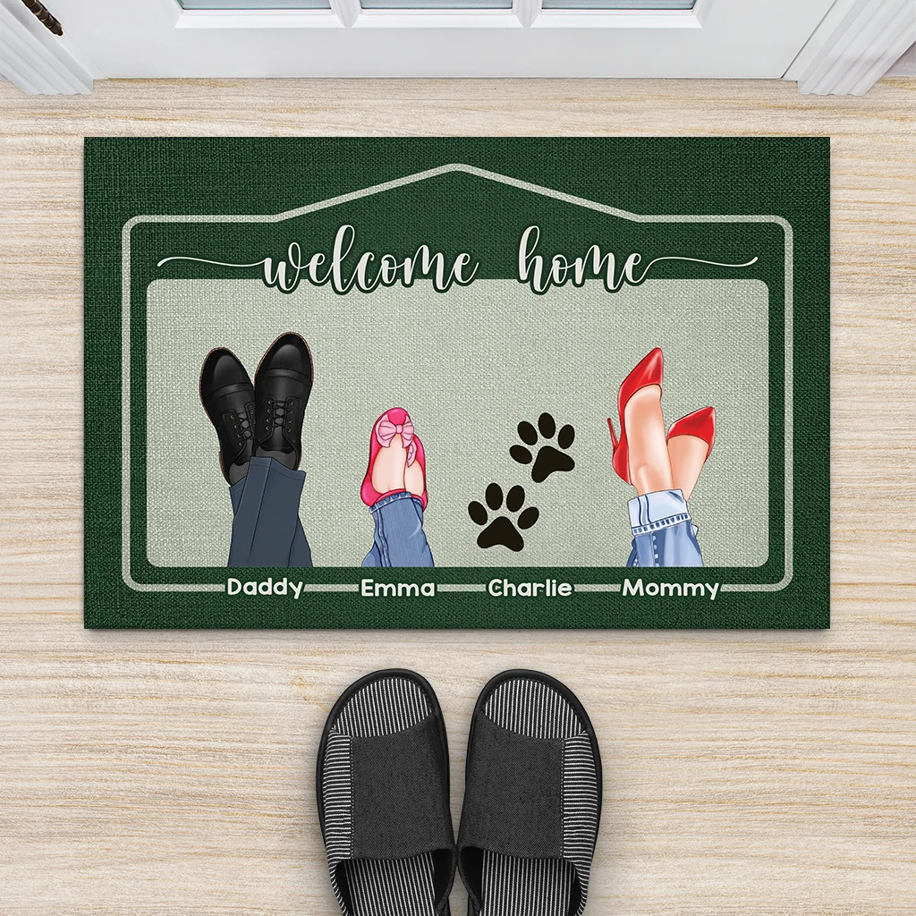 Welcome Home Personalized Family Doormat - Custom Name Dog Paw Mat for Housewarming